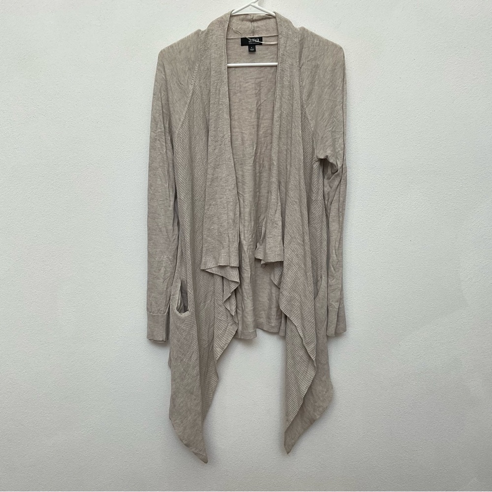 ana Tan/Cream Long Sleeve Waterfall Open Front Cardigan Pockets Size Large